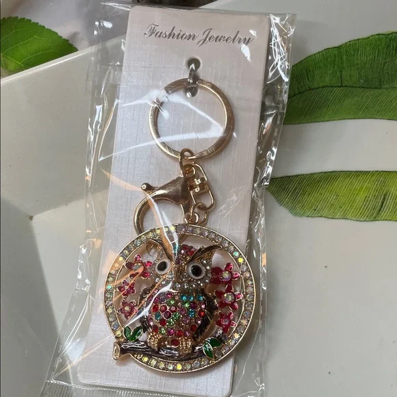 Gold and Multicolor Owl Keychain - Picture 2 of 2